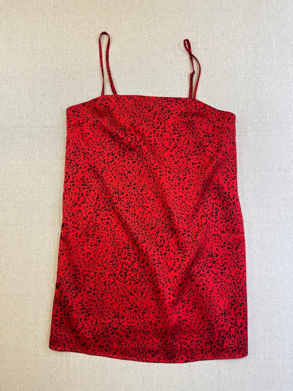 re:named Red Leopard Print Satin Cami Tank Top Adjustable Straps M